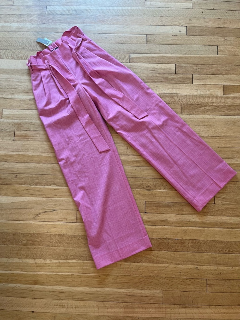 High-Waist JCrew Collection Pink Paperbag Trousers with Belt